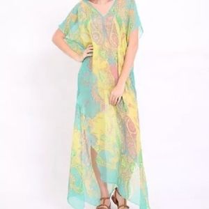 Rozy's Rascals Green & Yellow Paisley Caftan NWT